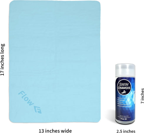 Flow Swim Chamois Quick Dry Towel for Swimming, Diving, Triathlons, and Water Sports (Aquamarine)