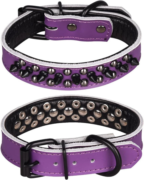 Adjustable Genuine Leather Spiked Studded Dog Collars for Small Medium Large Pets Like Pit Bull Bulldog Pugs Husky (M,