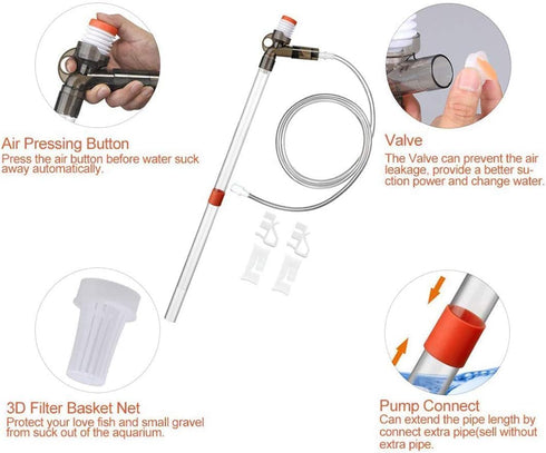 Aquarium Gravel Cleaner Kit, Long Nozzle Water Changer for Water Changing and Filter Gravel Cleaning with Adjustable
