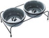 Porcelain Raised Cat or Small Dog Bowls with Heightened Metal Stand, Non-Slip Bottom, 15 Ounces, Grey