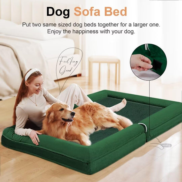Large Orthopedic Dog Bed, Washable Bolster, XL Bed for Medium Large Dogs, Waterproof with Removable Cover, Emerald
