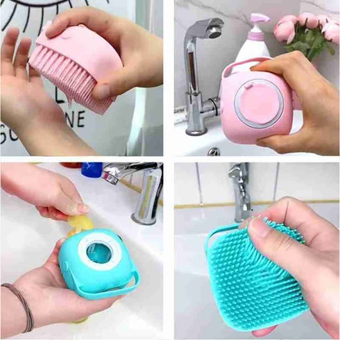 Dog Brush – Cat Brush – Shampoo Dispensing Scrubber – Soft Silicone Design for Grooming, Deshedding, Pink