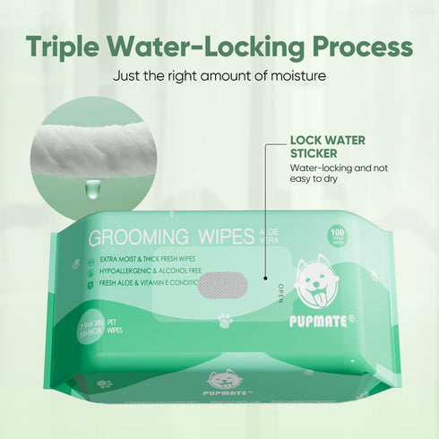 Pet Wipes for Dogs & Cats, Extra Moist & Thick Grooming Wipes with 300 Counts, Aloe Vera (3 Pack)
