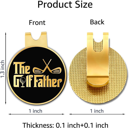 Hafhue The Golf Father Black Gold Golf Ball Marker with Magnetic Hat Clip - Funny Gifts for Men Dad Grandpa