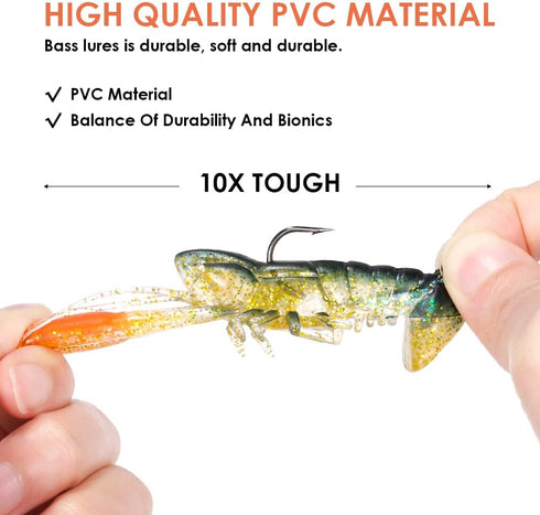 Lixada Soft Fishing Lure Crawfish Bait, Shrimp Lobster Claw Artificial Lure Swimbait, 8cm/14g