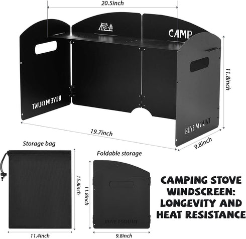 Steel Camp Stove Windscreen for Outdoor Folding Gas Stove, Portable 4 Plates Wind Blocker with Storage Bag for Camping,