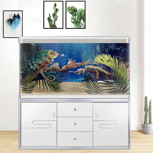 30X18IN Blue Sea Floor Aquarium Background, Natural Underwater World 3D Effect with 8 EVA Double-Sided Tape