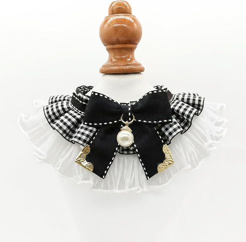 Elegant Lace Cat Collar, Adjustable Pet Bow Tie Bib for Small Dogs