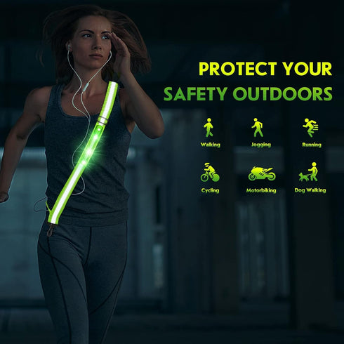 Simket LED Night Running Gear Reflective Sash, High Visibility USB Rechargeable Adjustable for Jogging