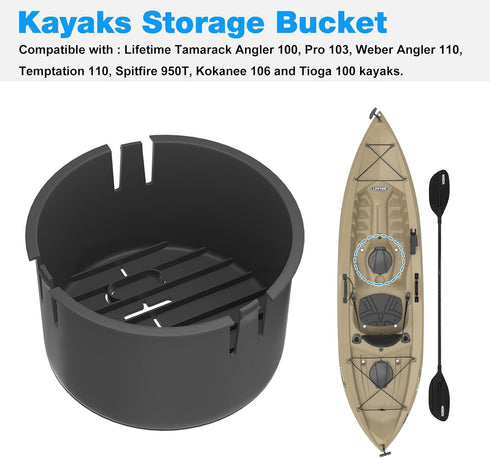 Kayak Storage Bucket, Hatch Container Replacement for Lifetime Kayaks, Fishing Storage Bin Fit Hatch Opening 6 7/8"