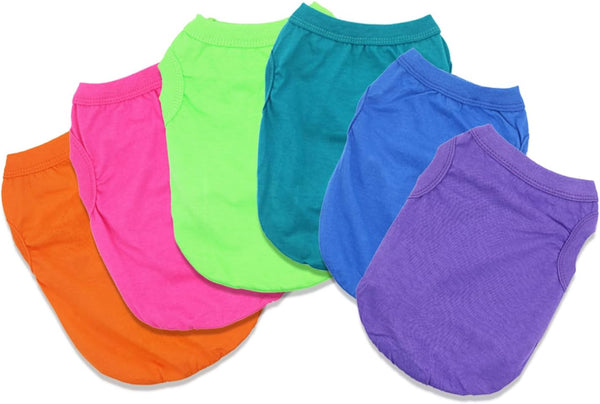 6 Pack Yorkie Clothes, Plain Dog T Shirt, 100% Cotton Solid Pet Small Puppy Clothes for Small Dogs Cats