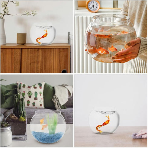 POPETPOP Clear Glass Fish Bowl, Small Goldfish Bowl Vase for Office Decor, Unbreakable Wide Bubble Terrarium
