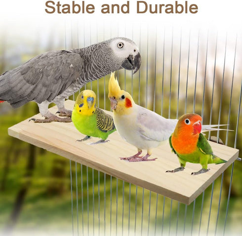 Large Wood Perch Platform Stand Shelf for Birds - Budgie, Parakeet, Cockatiel, Conure, Cockatoo, Macaw