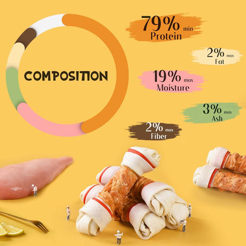 6.5" Breeds4 ASMPET Dog Treats Chews, Chicken Wrapped Rawhide Knotted Bones Dental Care Chews for Small Medium Large