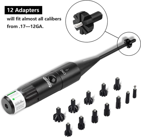 Laser BoreSighter with 12 Adapters for 17 Calibers to 12 GA, Suitable for Rifle Scope and Handgun Sight