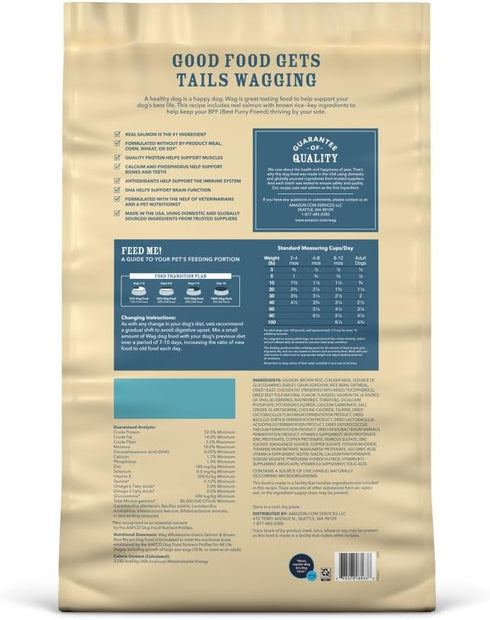 30 lb (Pack 1) Amazon Brand - Wag Wholesome Grains Dry Dog Food with Salmon and Brown Rice, Bag