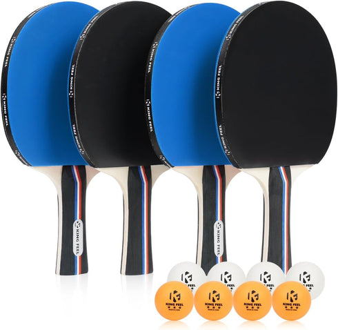 Ping Pong Paddles Set of 4, Premium Table Tennis Rackets, 3-Star Balls (8) with Paddle Case