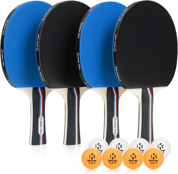 Ping Pong Paddles Set of 4, Premium Table Tennis Rackets, 3-Star Balls (8) with Paddle Case