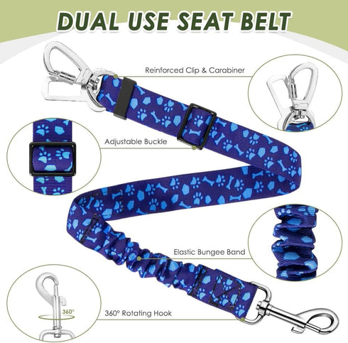 2 Pack SlowTon Dog Seatbelt, Dog Seat Belt Car Leash Adjustable Elastic Bungee Buffer Heavy Duty Nylon Reflective Pet