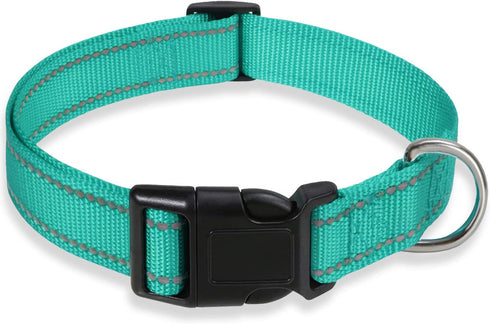 Reflective Dog Collar Adjustable Safety Nylon for Small Medium Large Dogs, Green L