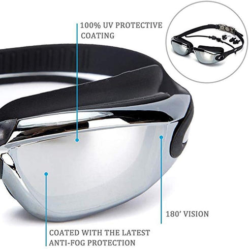 Swimming Goggles and Cap Set 4 in 1, Waterproof with UV 400 Protection, Clear Anti-Fog Lenses