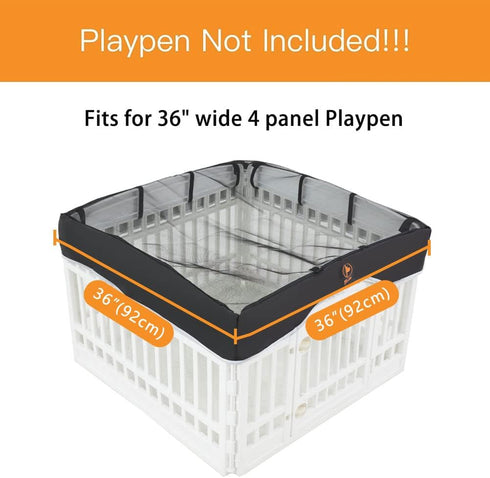 PJYuCien Dog Playpen Mesh Top Cover, Fits 36 Inch 4 Panels Regular Square Plastic Exercise Pet Pen, Velcro Connections, Black (Note: Cover Only, Playpen Not Included !!!)