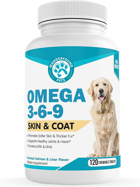 Wanderfound Pets - Omega 3 Fish Oil for Dogs, Smoked Salmon and Liver Flavor, 120 Chewable Tablets