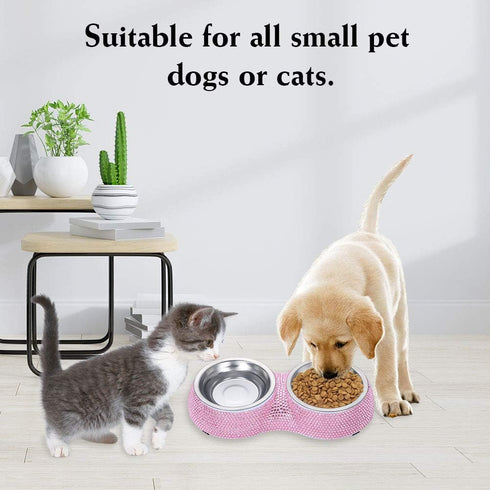 Soleebee Bling Crystal Rhinestones Pet Feeder/Bowls for Small Cats and Dogs (Pink)