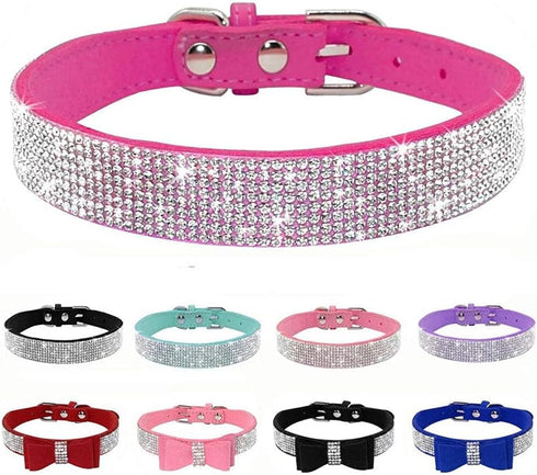 Dogs Kingdom Dog Cat Soft Velvet Collar, Full Bling Rhinestone Studded Puppy Collar,Adjustable Buckle Safety Pet Necklace for Small Medium Large Dogs Cats,Dark Blue,XXS:6-8.3" Neck