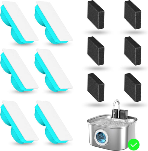 Lawfery Cat Water Fountain Filter Replacement, 6 Filters and 6 Pre-Filter Sponges for
