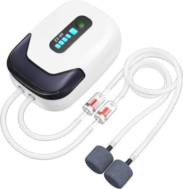 Aquarium Air Pump, Rechargeable Portable Oxygen Pump with Single/Dual Outlets for Fish Tank up to 30/70 Gallon