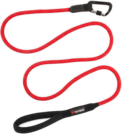 Sentry Heavy Duty Rope Dog Leash, 6 Foot with Lockable Metal Carabiner, Reflective for Safe Night Walks
