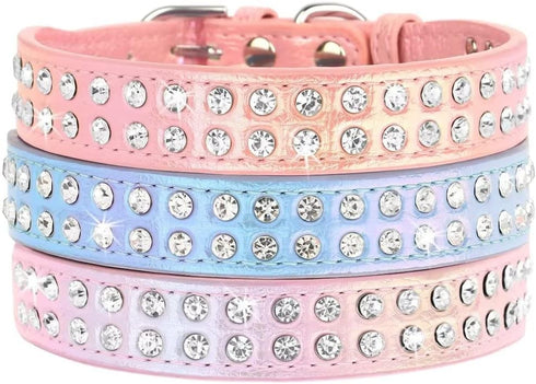 Beirui Bling Rhinestone Dog Collar, Cute Bedazzled PU Leather Collar with Sparkling Crystals for Small Medium Dogs