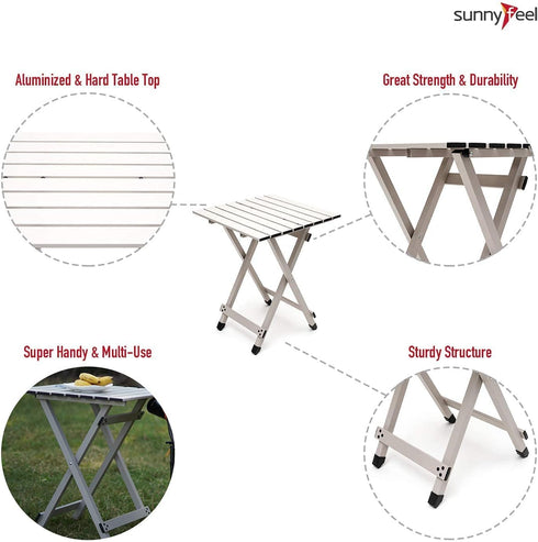 SUNNYFEEL Folding Camping Table, Lightweight Aluminum Portable Picnic Table 18.5x18.5x24.5 Inch for Outdoor Cooking