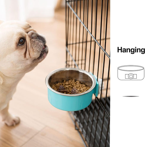 2 Pieces Removable Stainless Steel Crate Dog Bowl, Hanging Food Water Feeder for Puppy, Medium Dog, Cat
