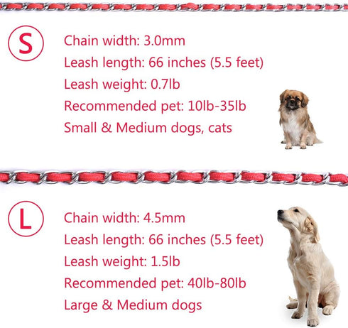 Chew Proof Chain Dog Leash 5.5ft Heavy Duty Metal Pet Lead with Soft Rope Handle for Medium Large Dogs