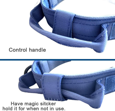 Adjustable Tactical Dog Collar with Heavy Duty Metal Buckle and Handle for Dog Training (Dark Blue, M)