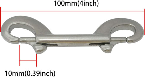 keehui Pair of 316 SS Marine Grade 4''(100MM) Double Ended Bolt Snap Hook Double End Snap Trigger Chain Diving Clips for Water Bucket/Dog Leash/Pet Feed Bucket/Pet Hammock (Silver)