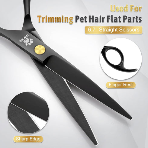5 1 Dog Grooming Scissors Kit with Safety Round Tips, GLADOG Professional in Grooming Scissors for Dog