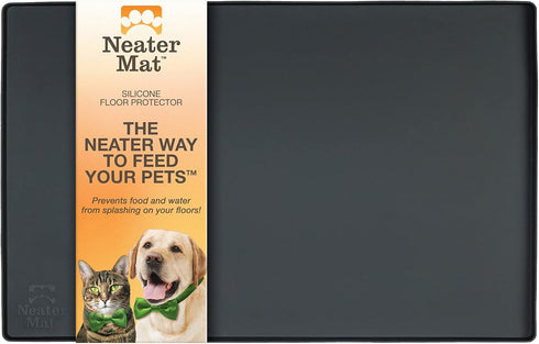Neater Pet Brands Waterproof Silicone Pet Bowls Mat - Neater Mat Protect Floors from Food & Water (Midnight Black, 16"