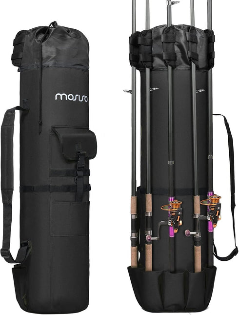 MOSISO Waterproof Fishing Rod Case Bag, Large Capacity Fishing Tackle Gear Organizer with 5 Poles Tackle