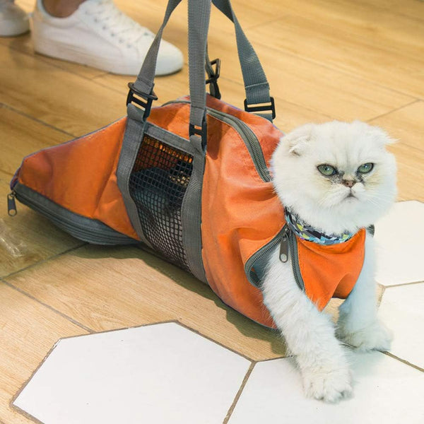Cinf Cat Nail Clipping Grooming Restraint Bag, No Scratching for Bathing, Orange, M