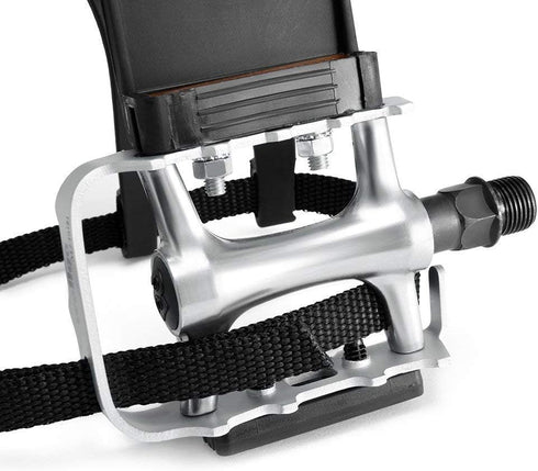YBEKI Bike Pedals with Clips and Straps, 9/16-Inch Spindle Resin/Alloy for Exercise and Outdoor Bicycles