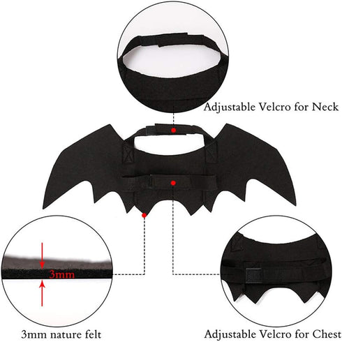 Pet Cat Bat Wings for Halloween Party Decoration, Puppy Collar Leads Cosplay Bat Costume Accessories