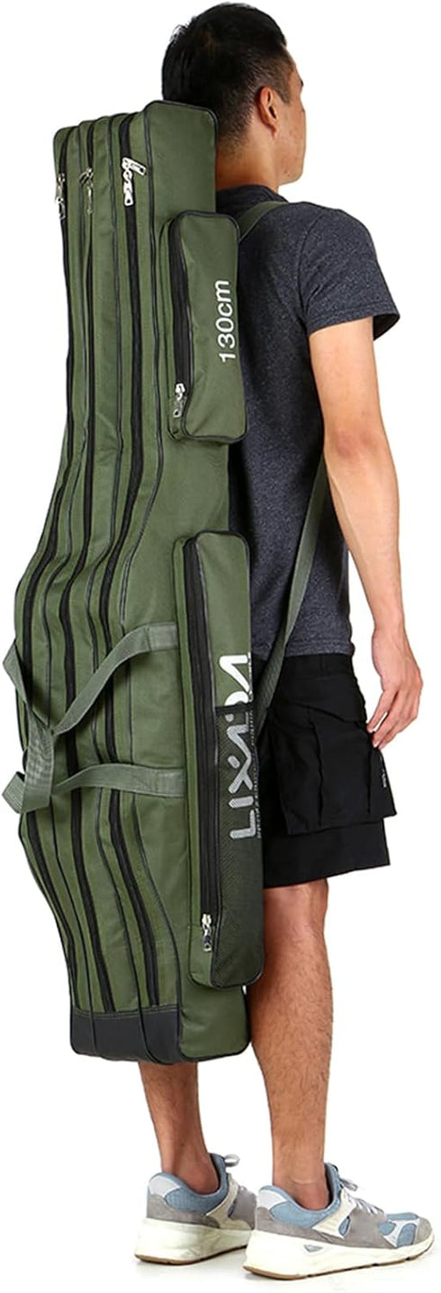 LIXADA Fishing Rod Case, 3 Layers Oxford Bag, Portable Foldable Fishing Pole Carrier for Tackle Storage