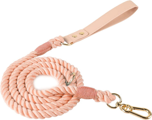 5FT Ombre Cotton Dog Leash - Heavy Duty Braided Training Leash with Comfortable PU Leather Handle for Small, Medium &