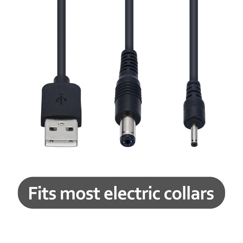 USB Charger Cable for PetSpy, IPETS, Petrainer, TrainPro, PETTECH Electronic Training Collar & Dog Shock Collar, Charging Cord with 2 DC Barrel Connectors