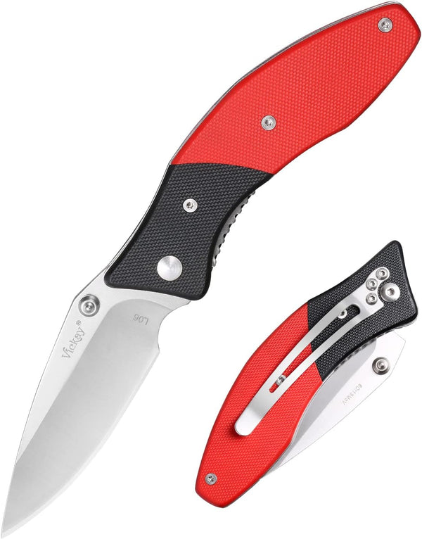Folding Pocket Knife with 3" 8CR13MOV Blade, Black and Red G10 Handle, Safety Liner Lock for Outdoor Gear
