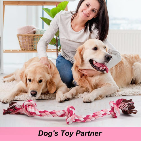 Dog Rope Toys - 3 Knots Chew Rope Toy for Small, Medium, and Large Dogs, Natural Cotton Pull Rope for Tug of War and