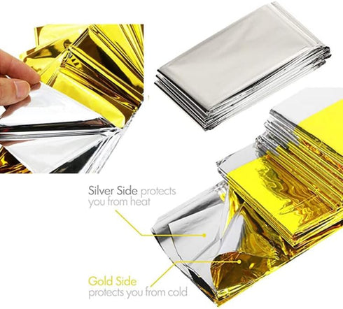 GALAXYLENSE Emergency Mylar Thermal Blanket for Survival Kits, Hiking, Camping, Bug Out, 10 Packs Gold